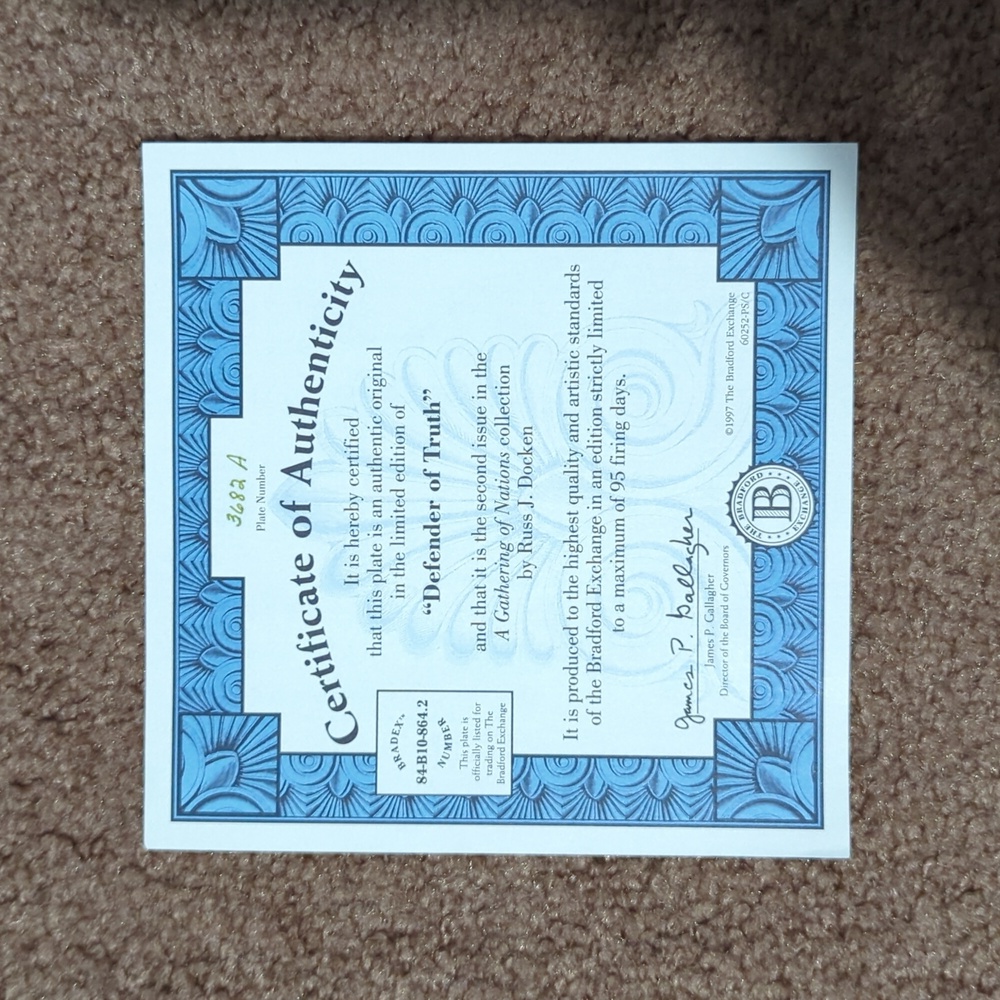 Bradford Collector's Plate w/ Certificate of Authenticity - Picture 5 of 5